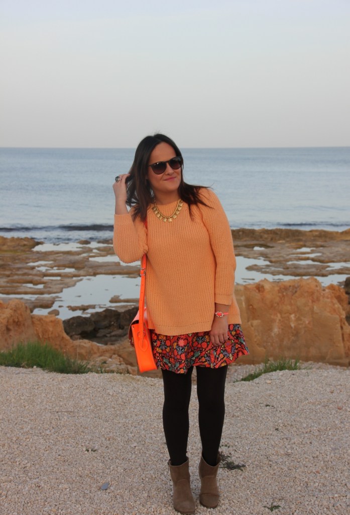 orange flower skirt zara orange jumper