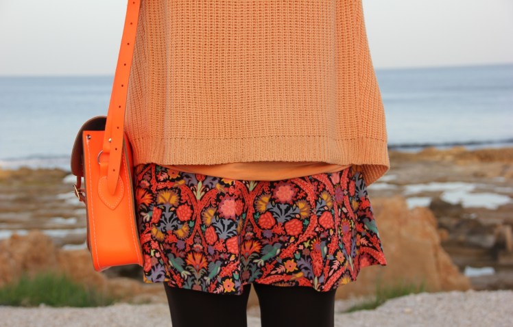 orange skirt flowers sara neon satchel bag