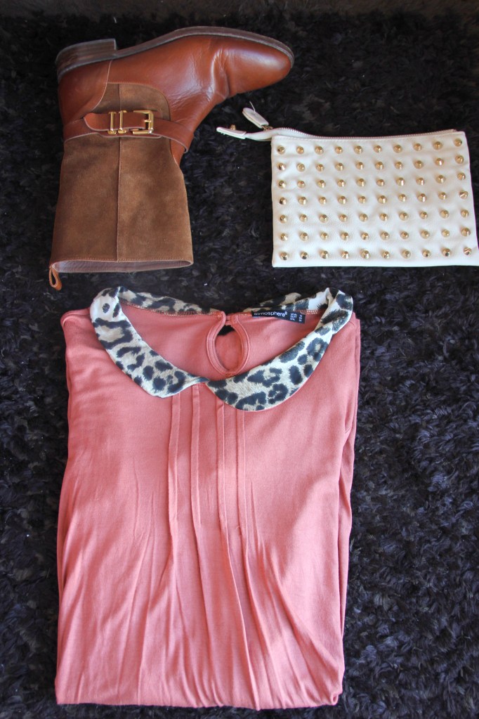 collar animal print dress stud clutch