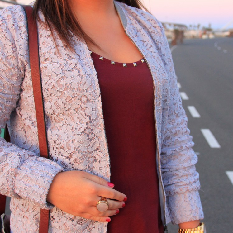 burgundy studs shirt lace pastel blue jacket