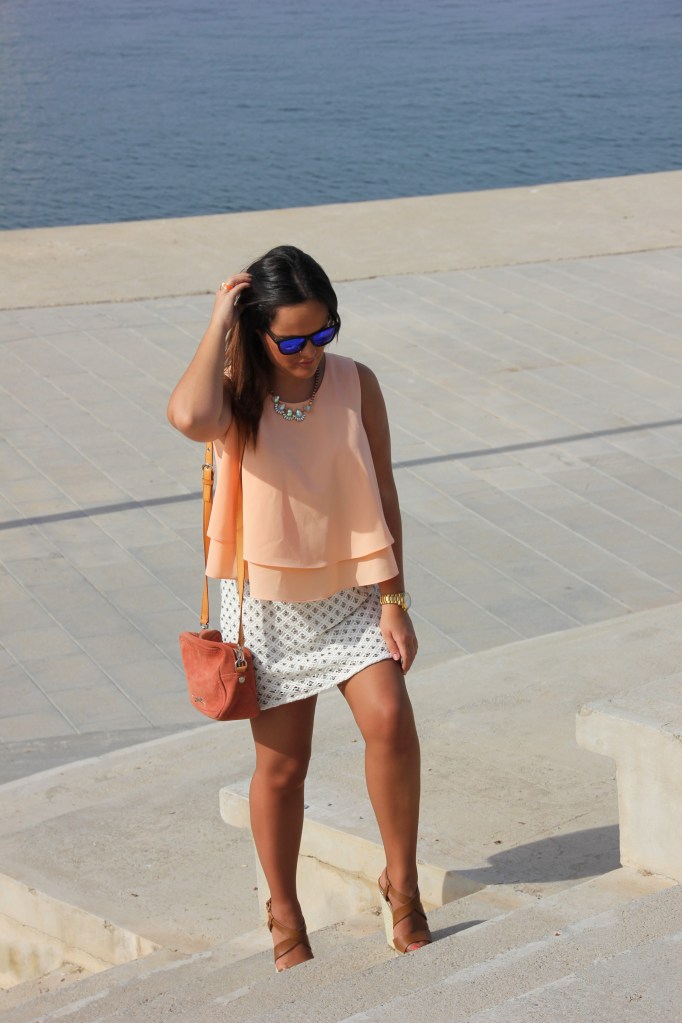coral top jewel skirt zara