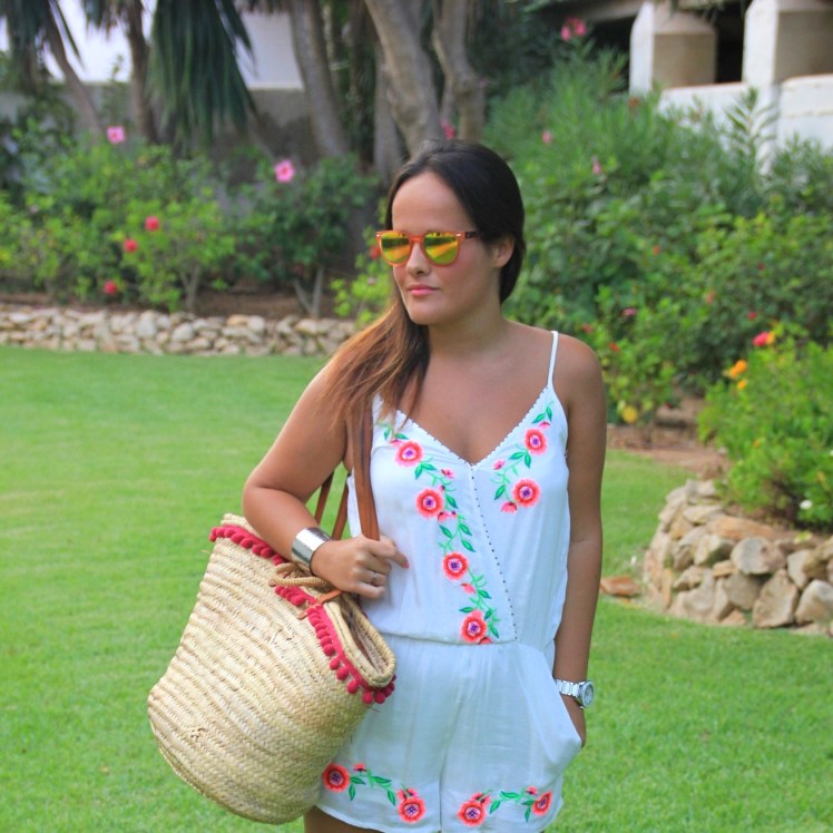 white jumpsuit flowers