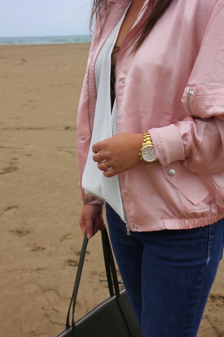 chaqueta bomber raso rosa