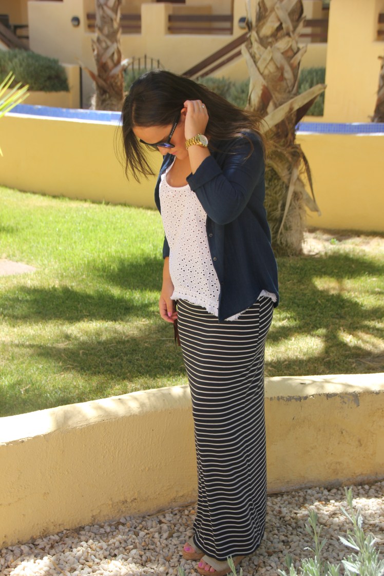 look falda larga rayas